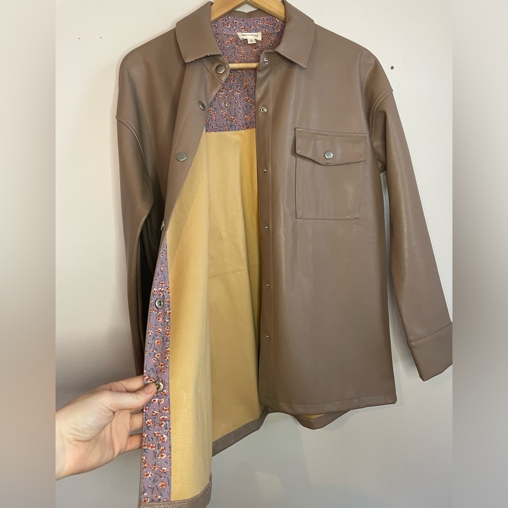 Hem & Thread Button Up PU Leather Jacket Womens Small